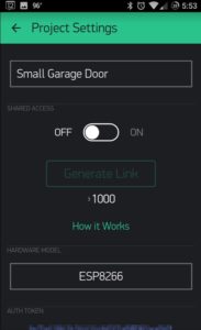 Blynk Arduino ESP8266 Project Settings