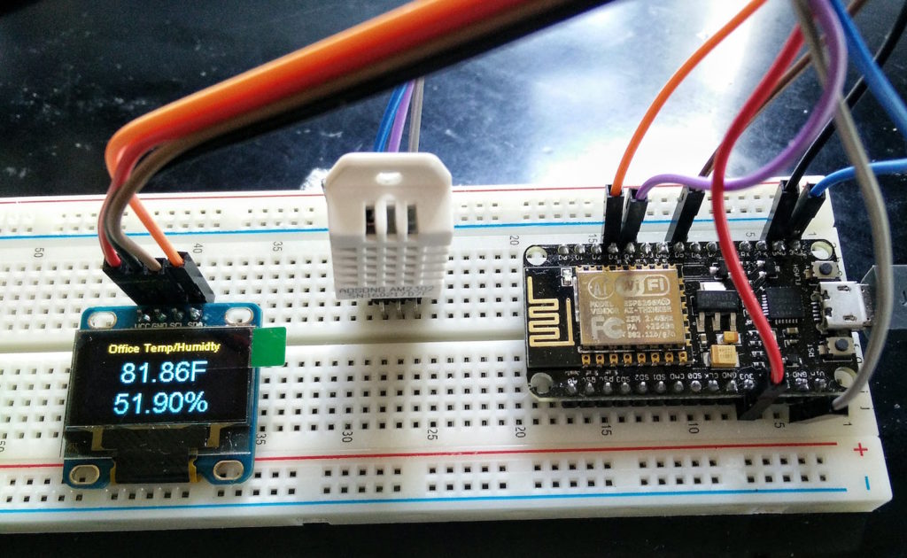 Picture of ESP8266 Send DHT Temperature & Humidity to MQTT & OLED Display