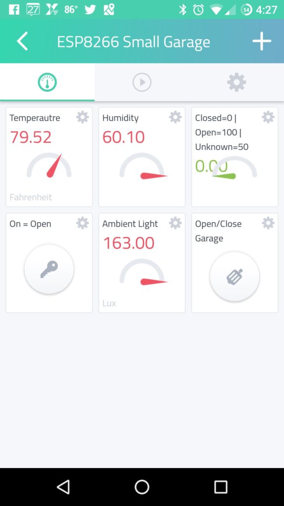 Screenshot of ESP8266 NodeMCU Garage Door Opener Cayenne IoT Android App