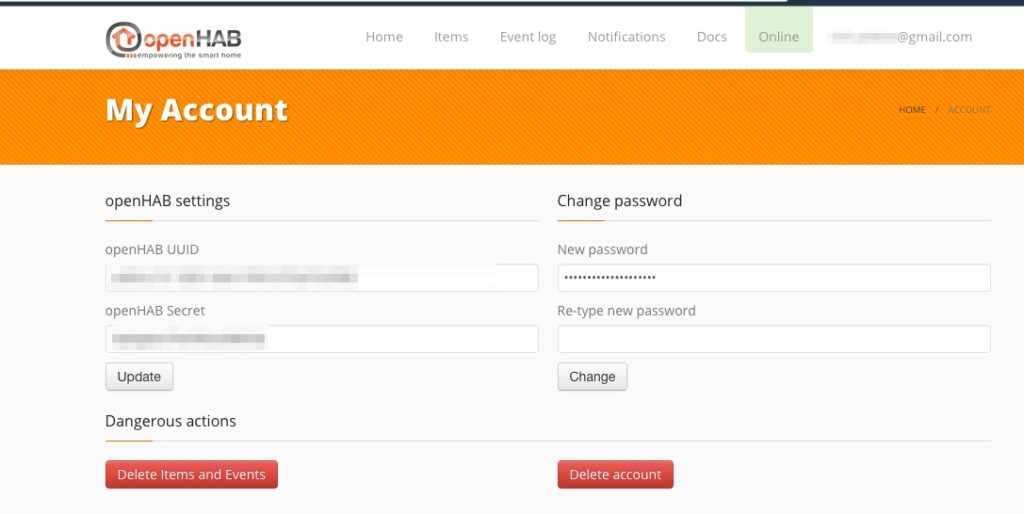 Screenshot of my-openhab-account-settings