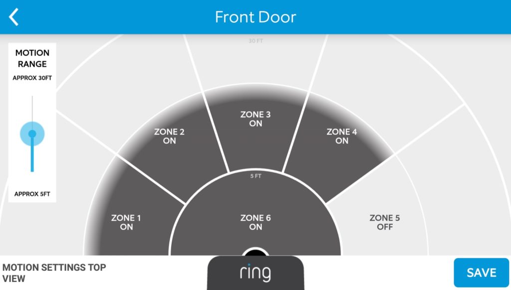 Screenshot of Motion Zone Settings Ring Wi-Fi Video Doorbell Android App