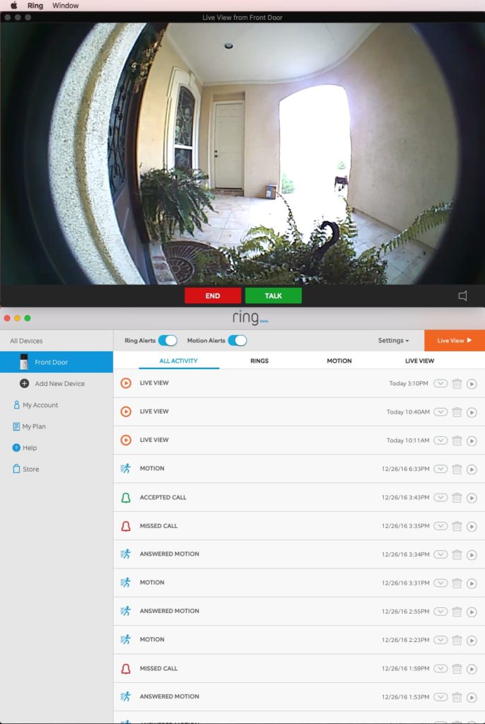 Screenshot of Ring Wi-Fi Video Doorbell Mac App