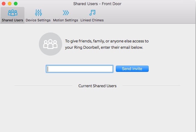 Screenshot of Shared Users Ring Wi-Fi Video Doorbell Mac App