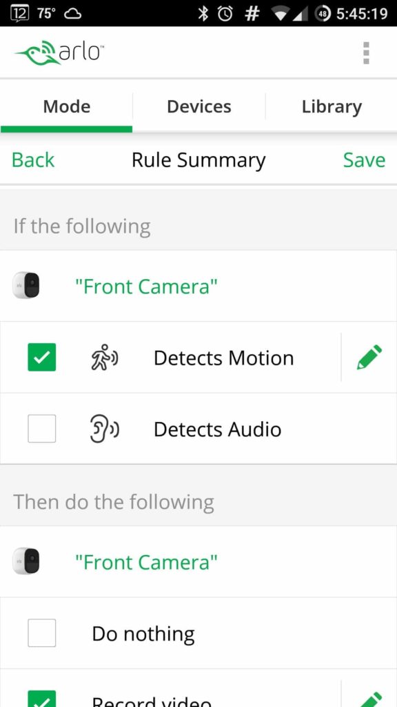 Screenshot of Netgear Arlo Pro Review Android App Choose Motion Rules