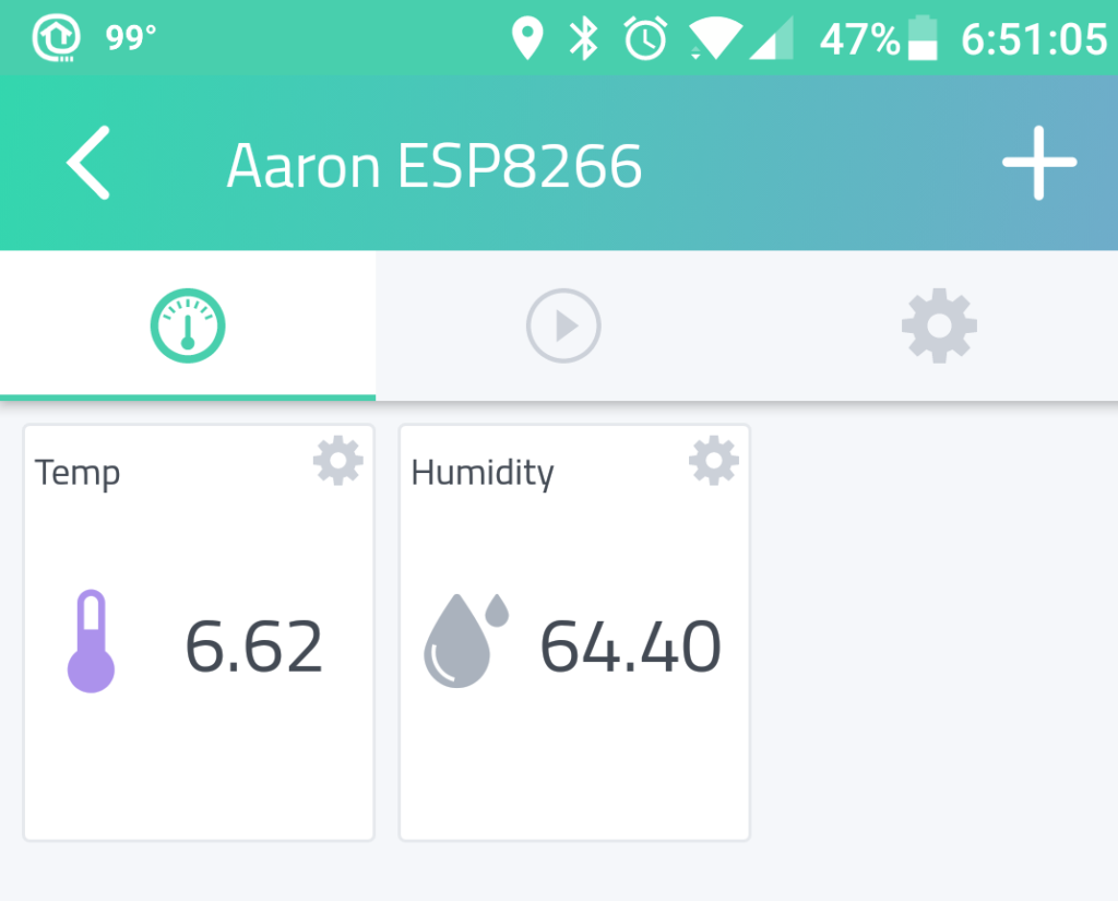 Screenshot of Easy Remote ESP8266 Temperature & Humidity Monitor Cayenne Smartphone App