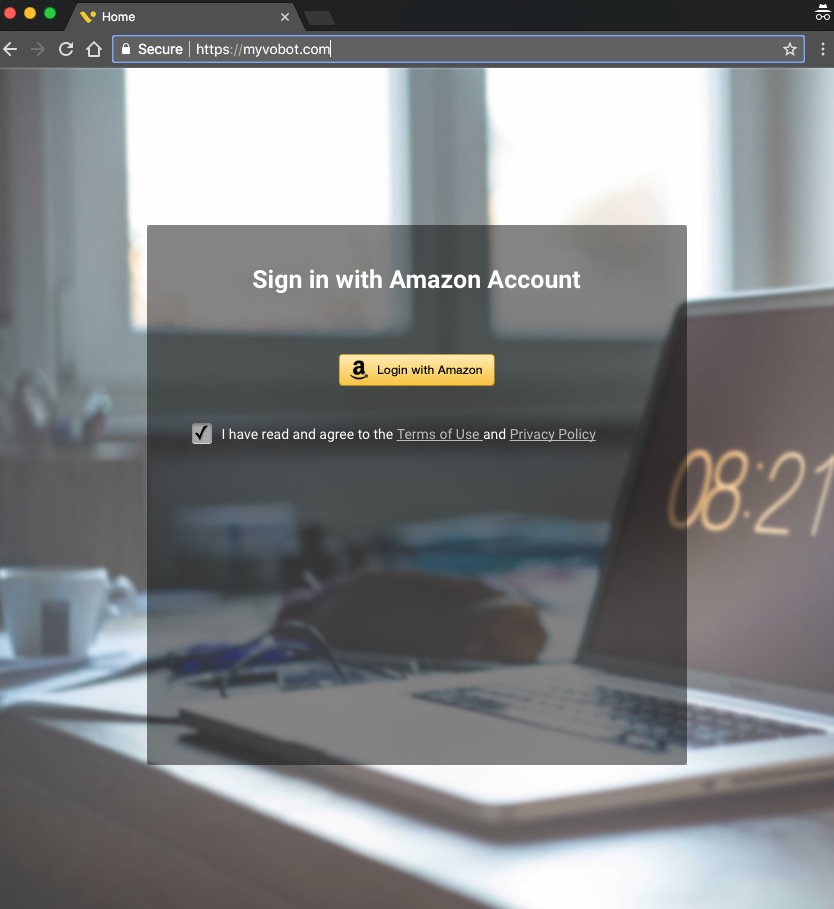 Screenshot of Vobot MyVobot Sign In with Amazon Account