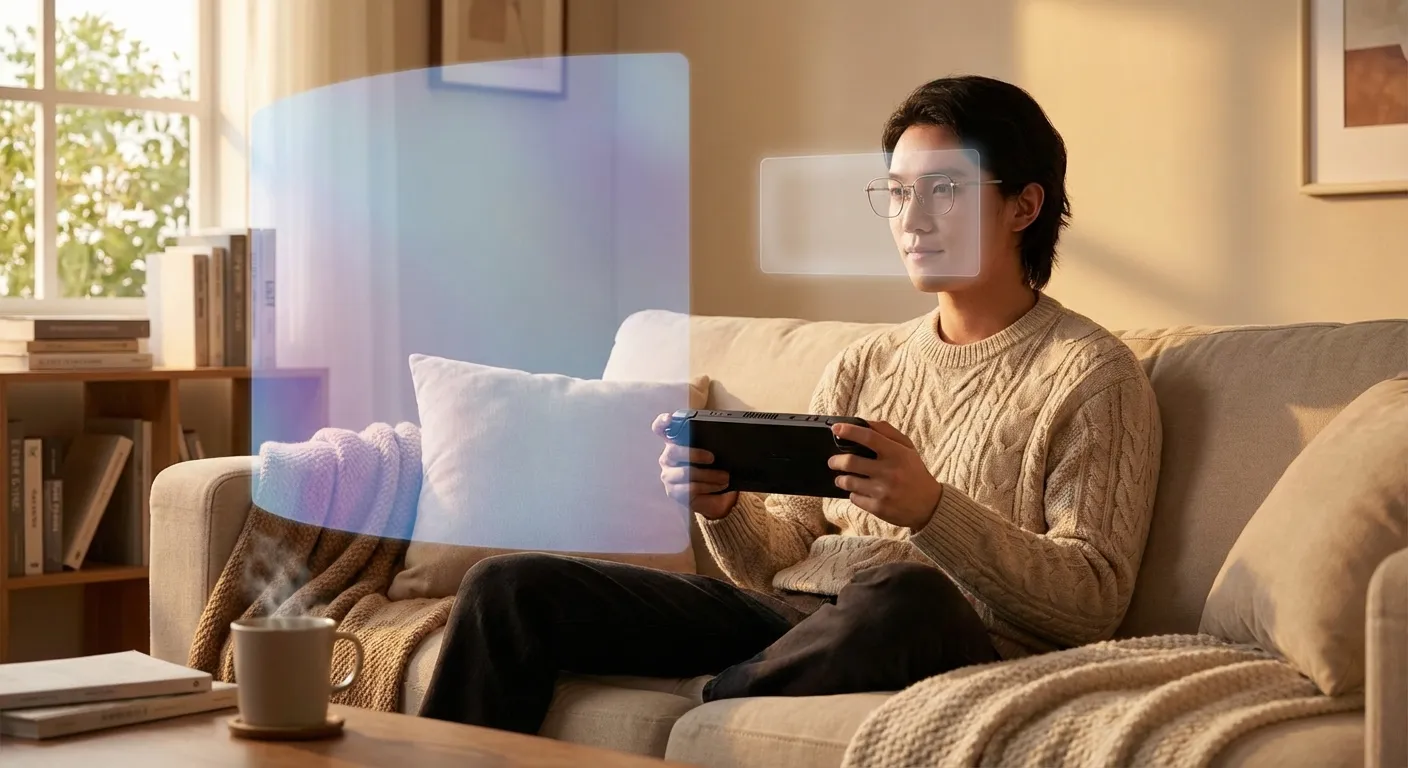 Gaming with AR glasses turns a handheld console into a giant virtual screen