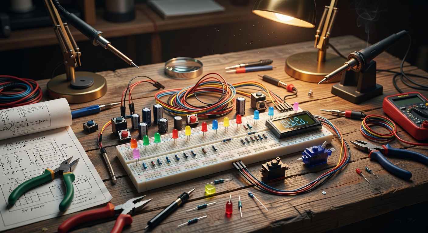 Freenove Ultimate Starter Kit with breadboard, LEDs, sensors, and electronic components