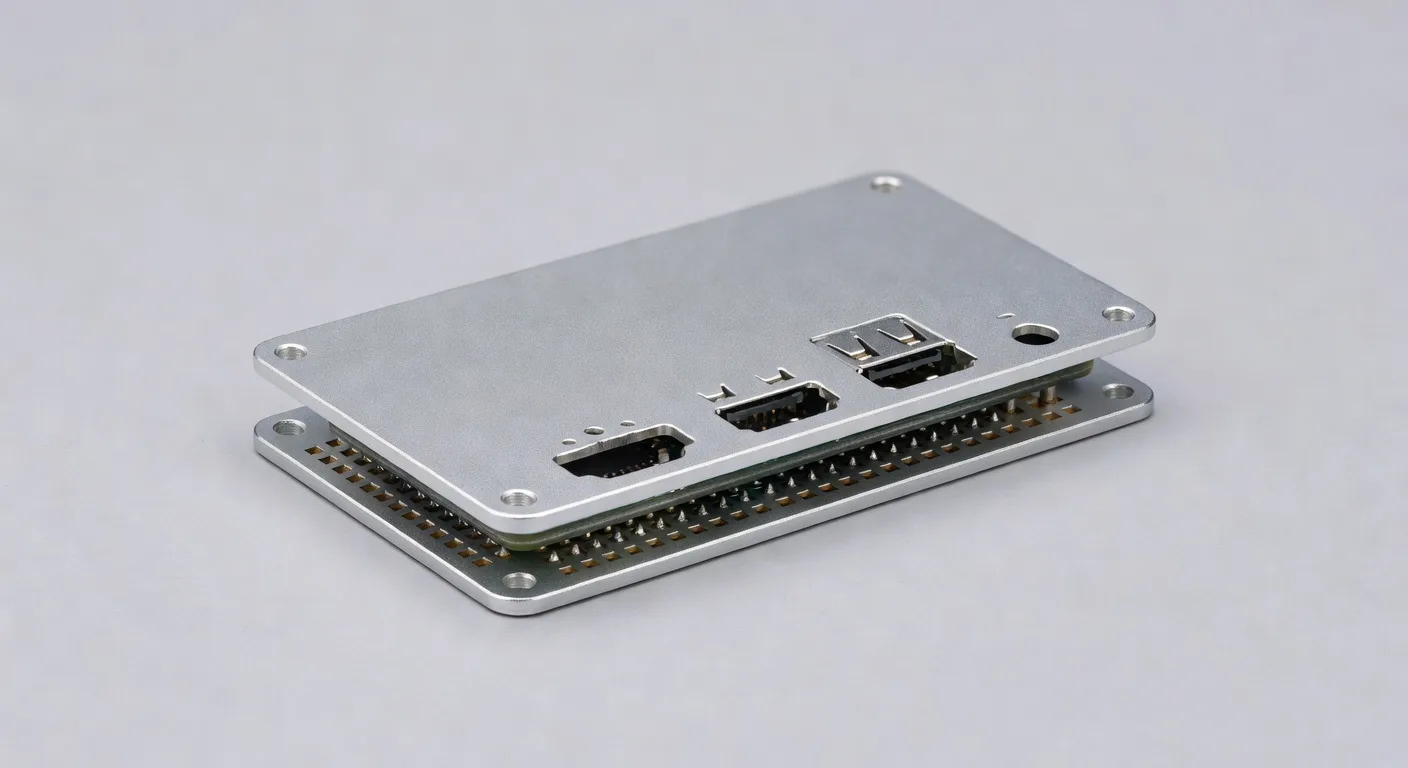 A simple aluminum sandwich case with port cutouts, an example of the budget aluminum case category