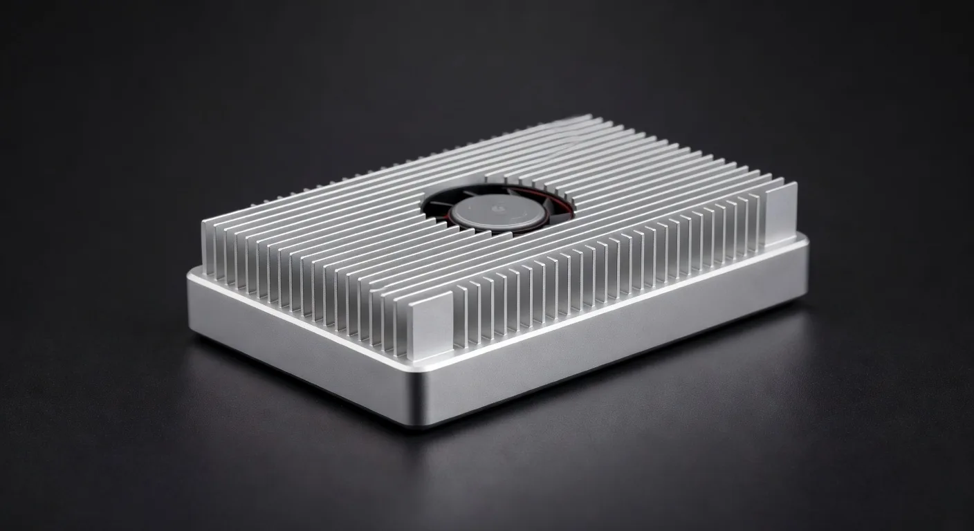Premium aluminum Raspberry Pi 5 case with finned cooling top and fan
